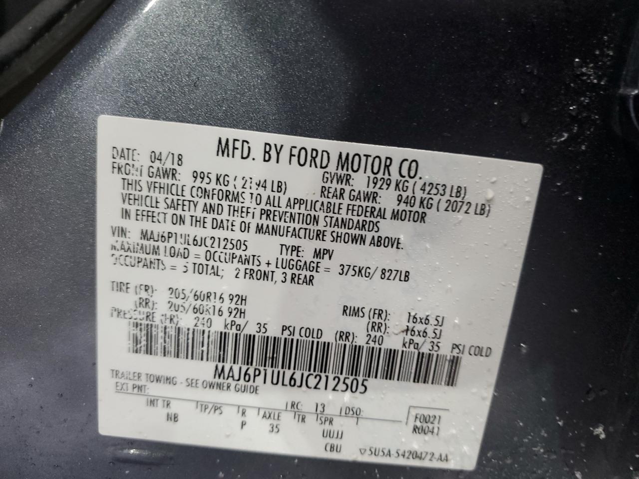 2018 Ford EcoSport VIN MAJ6P1UL6JC212505 Copart auction photo, undercarriage / front end damage thumbnail 13