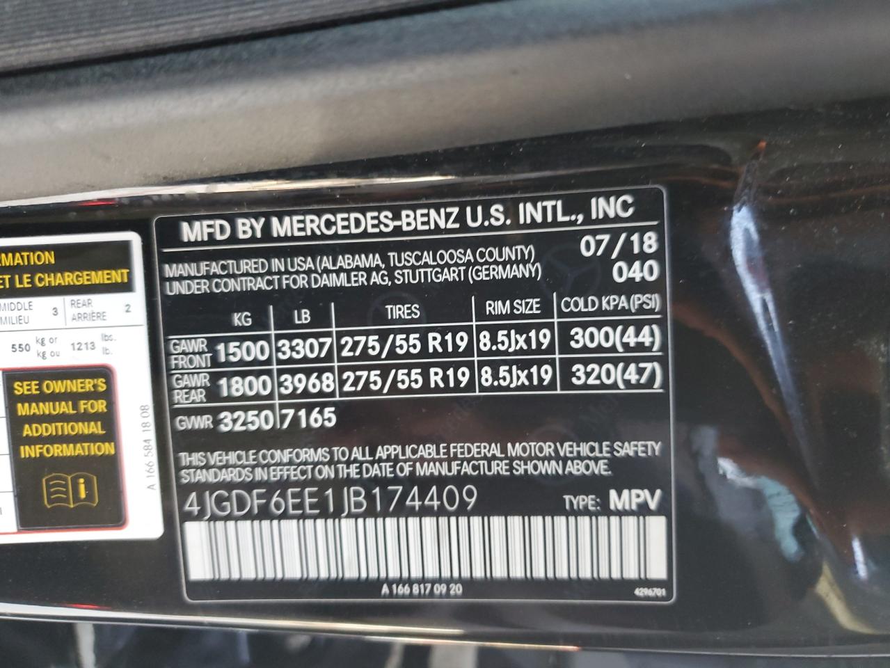 2018 Mercedes-Benz GLS-klasse VIN 4JGDF6EE1JB174409 Copart auction photo, front end damage thumbnail 13