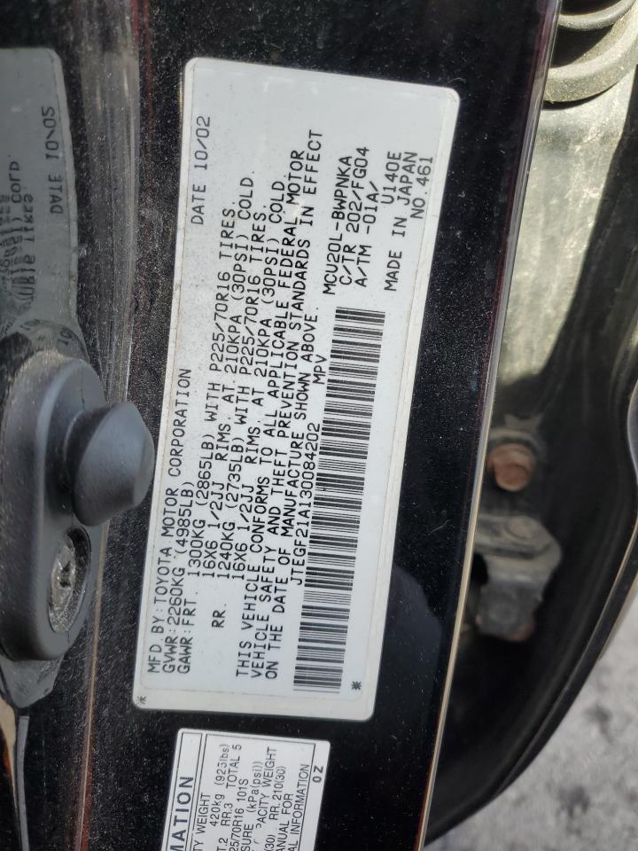 2003 Toyota Highlander VIN JTEGF21A130084202 Copart auction photo, front end / rear end damage thumbnail 13