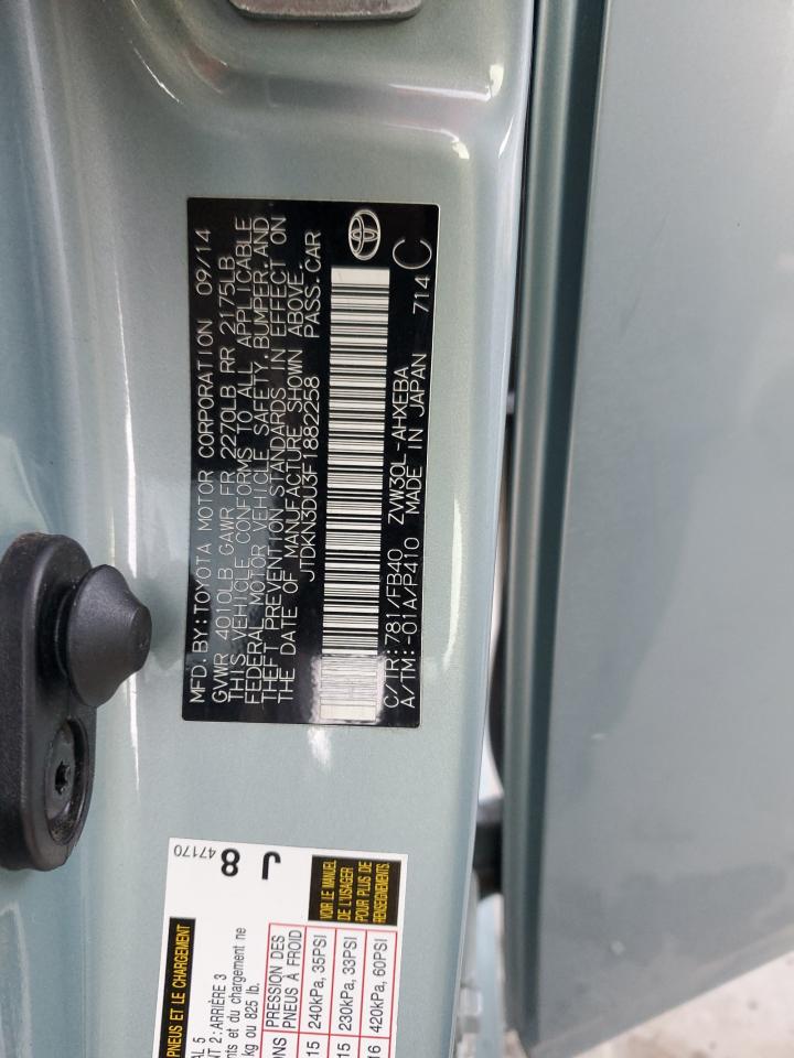 2015 Toyota Prius VIN JTDKN3DU3F1882258 Copart auction photo, rear end damage thumbnail 13