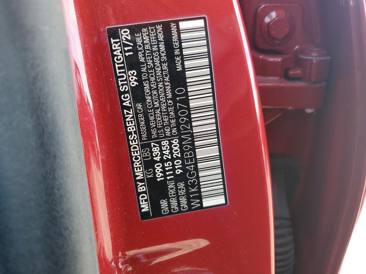 2021 Mercedes-Benz A-klasse VIN W1K3G4EB9MJ290710 Copart auction photo, side / rear end damage thumbnail 14
