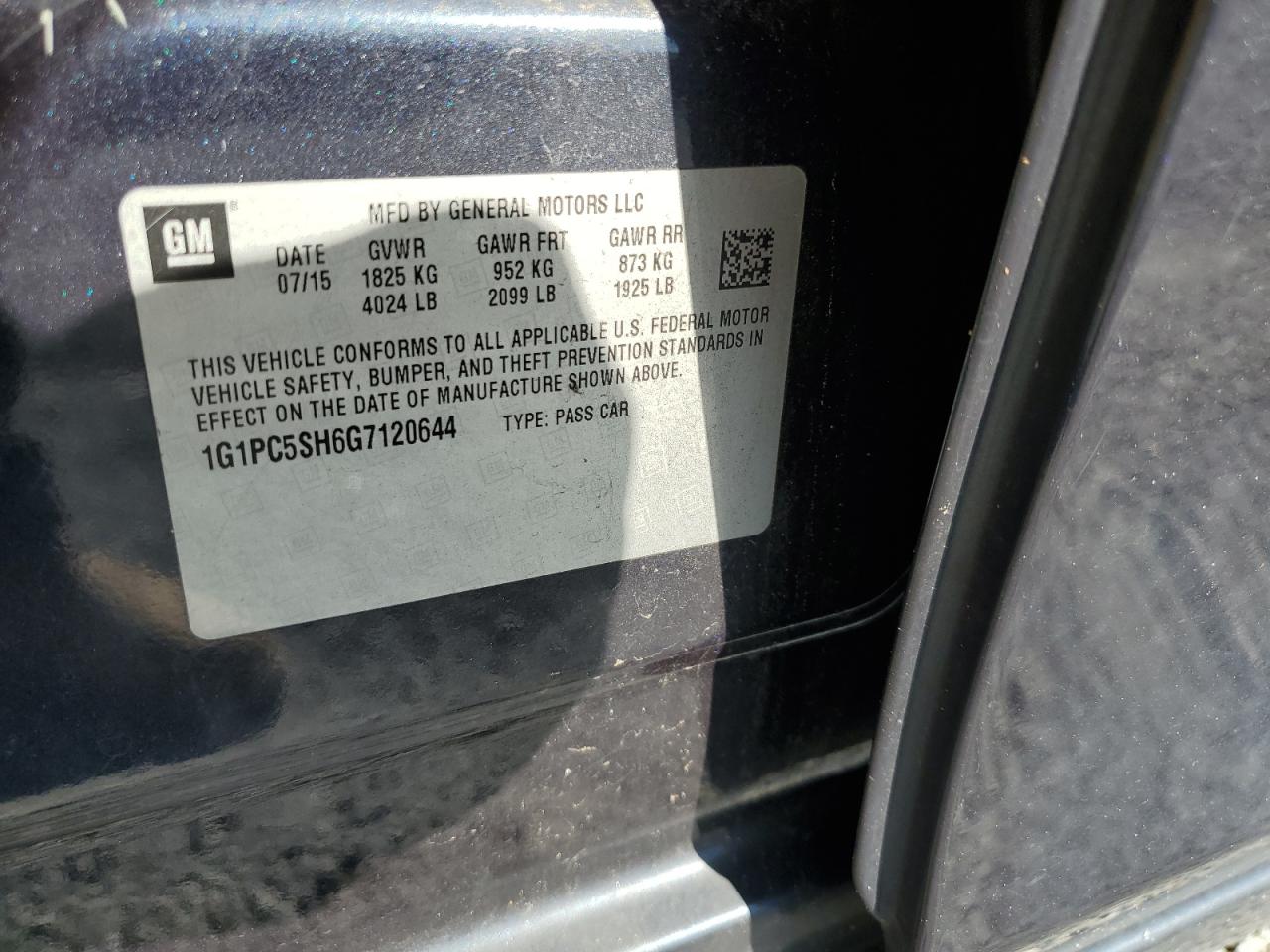 2016 Chevrolet Cruze VIN 1G1PC5SH6G7120644 Copart auction photo, front end / side damage thumbnail 12
