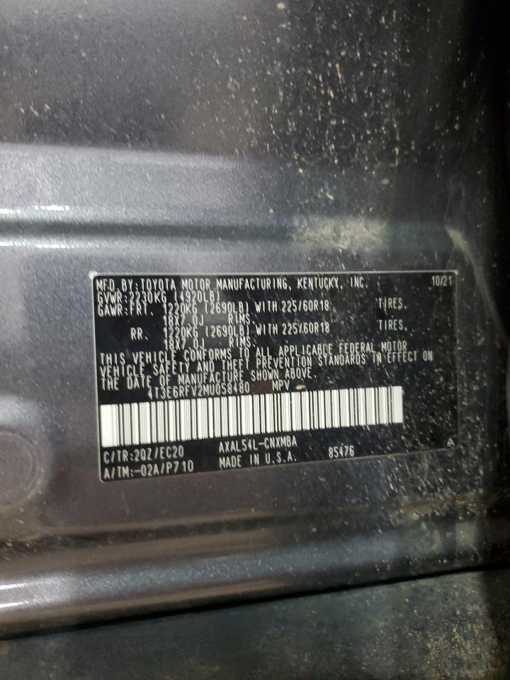 2021 Toyota RAV 4 VIN 4T3E6RFV2MU058480 Copart auction photo, front end / side damage thumbnail 14