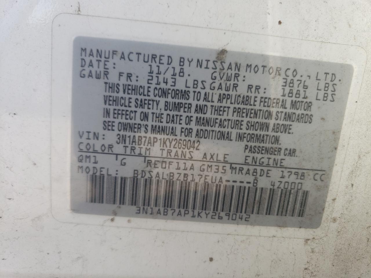2019 Nissan Sentra VIN 3N1AB7AP1KY269042 Copart auction photo, front end damage thumbnail 15