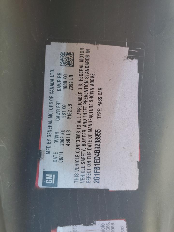 2011 Chevrolet Camaro VIN 2G1FB1ED4B9208955 Copart auction photo, all over damage thumbnail 12