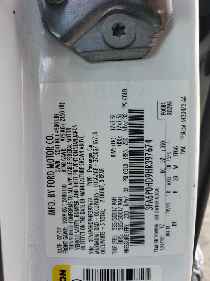 2017 Ford Fusion VIN 3FA6P0HD9HR397674 Copart auction photo, side damage thumbnail 14