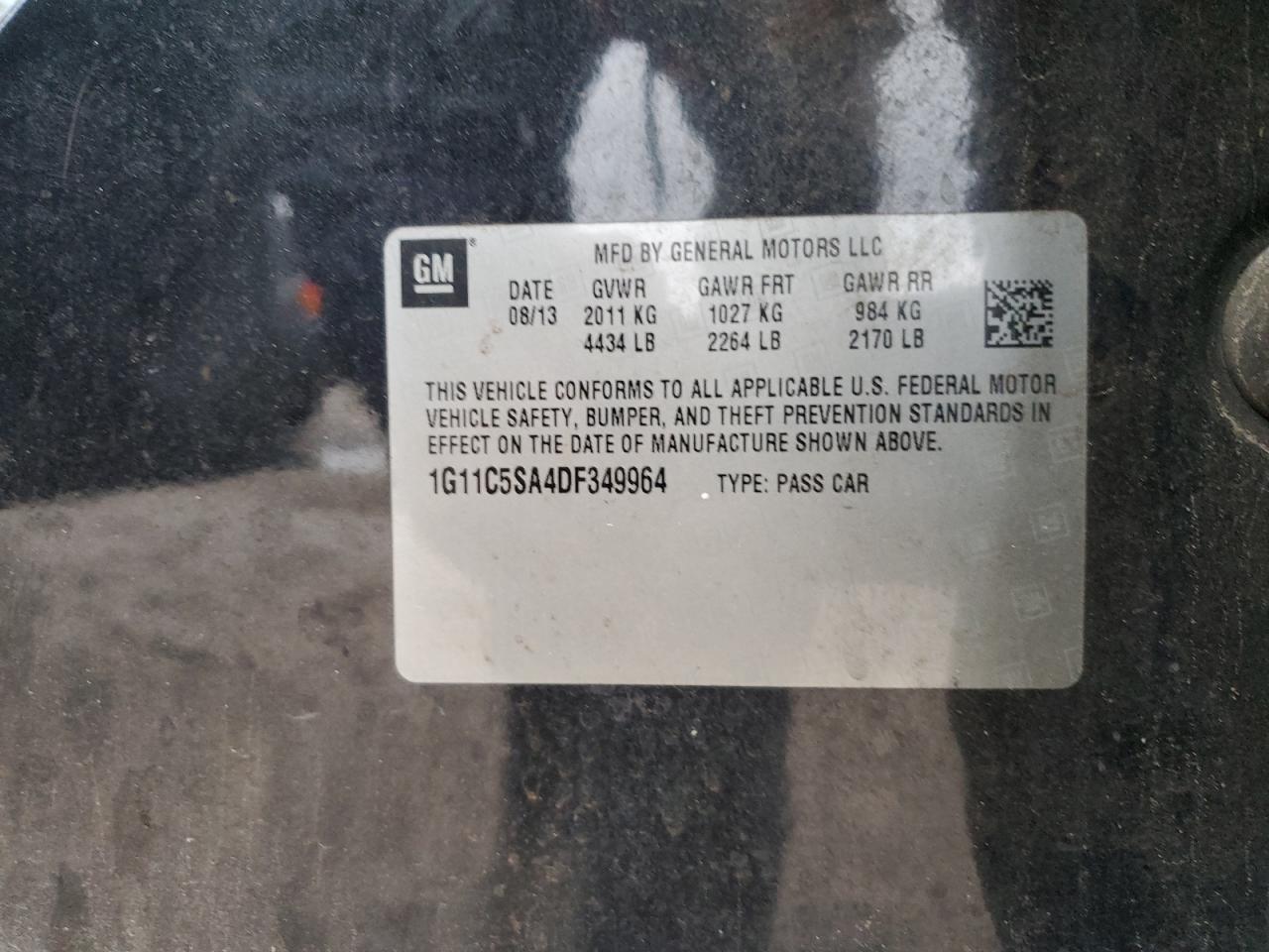 2013 Chevrolet Malibu VIN 1G11C5SA4DF349964 Copart auction photo, side / front end damage thumbnail 12