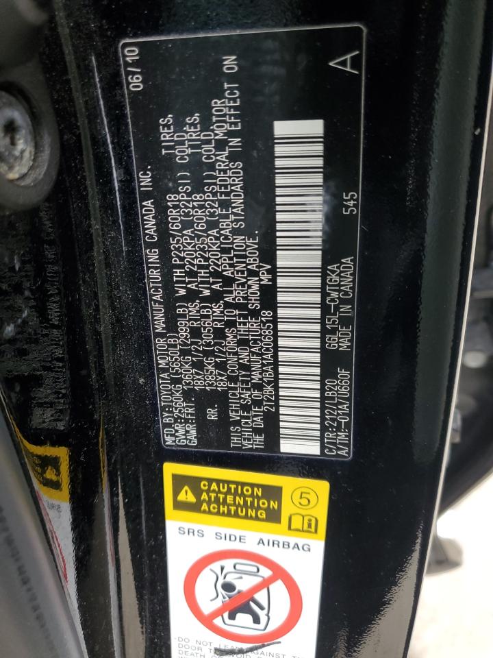 2010 Lexus RX VIN 2T2BK1BA1AC068518 Copart auction photo, rear end damage thumbnail 13