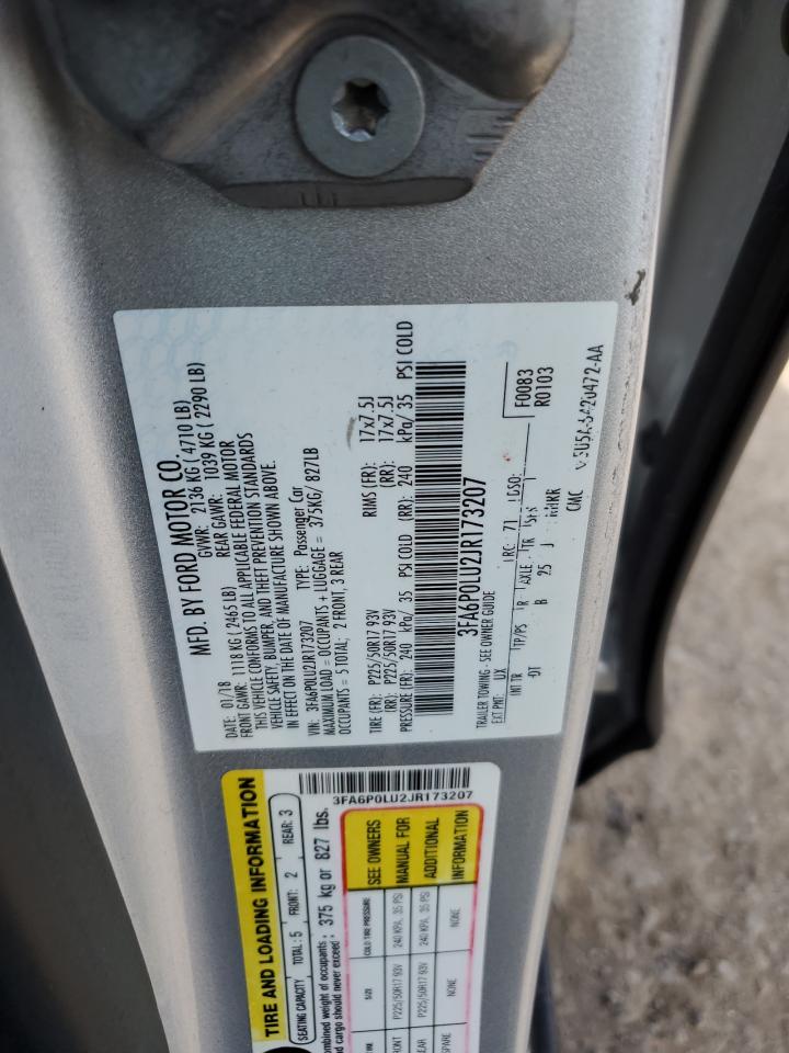 2018 Ford Fusion VIN 3FA6P0LU2JR173207 Copart auction photo, front end / side damage thumbnail 12
