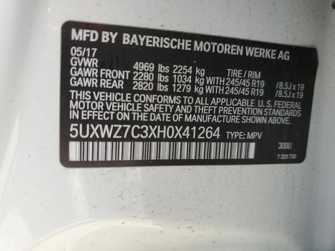 2017 BMW X3 VIN 5UXWZ7C3XH0X41264 Copart auction photo, rear end / side damage thumbnail 15