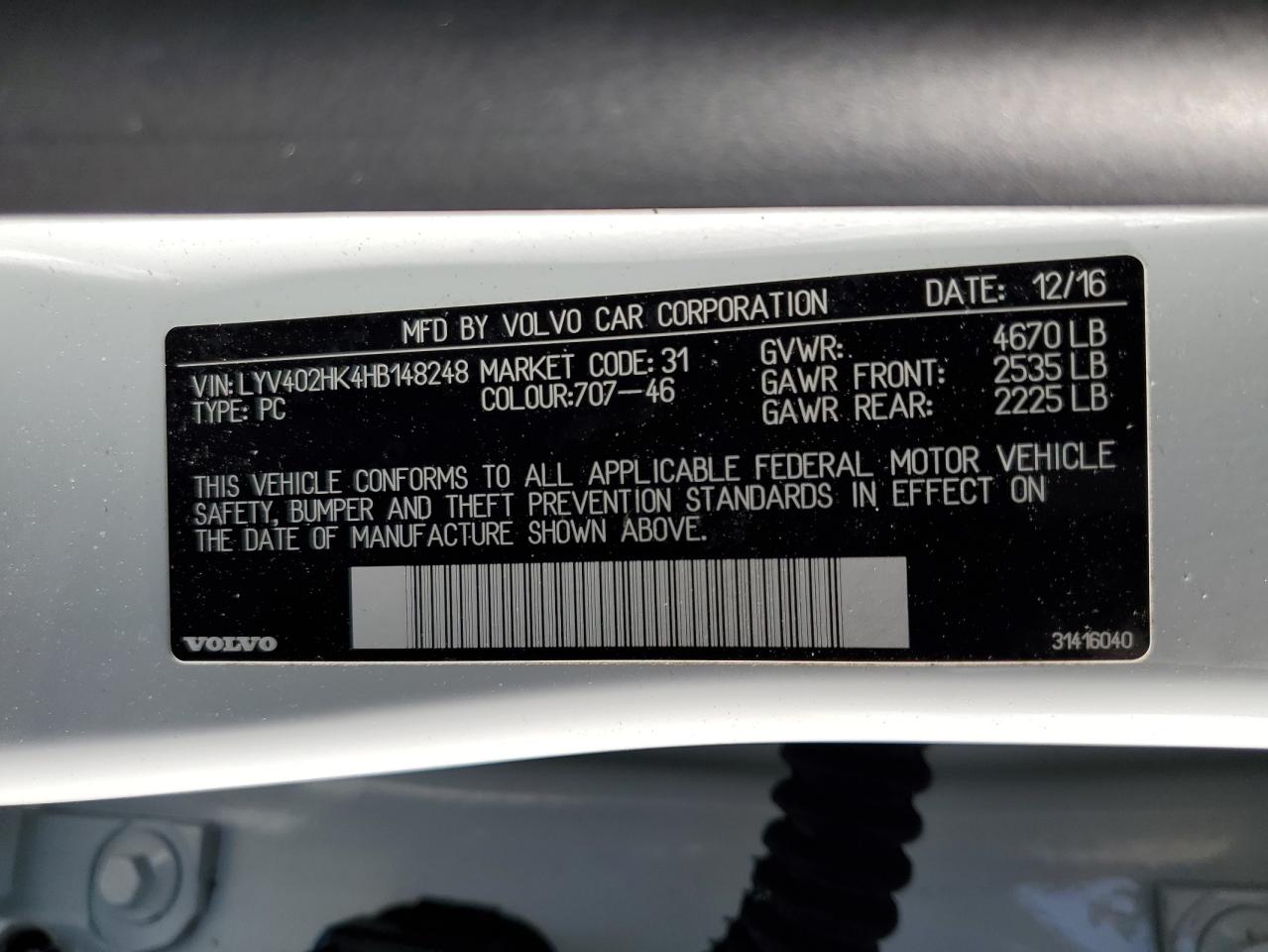 2017 Volvo S60 VIN LYV402HK4HB148248 Copart auction photo, rear end / side damage thumbnail 14