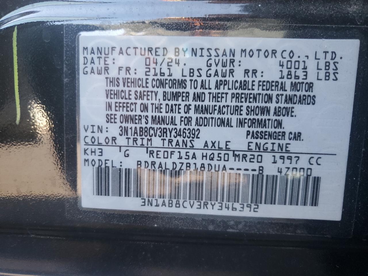 2024 Nissan Sentra VIN 3N1AB8CV3RY346392 Copart auction photo, front end damage thumbnail 13