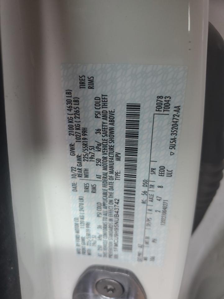 2022 Ford Escape VIN 1FMCU9H95NUB43742 Copart auction photo, front end damage thumbnail 13