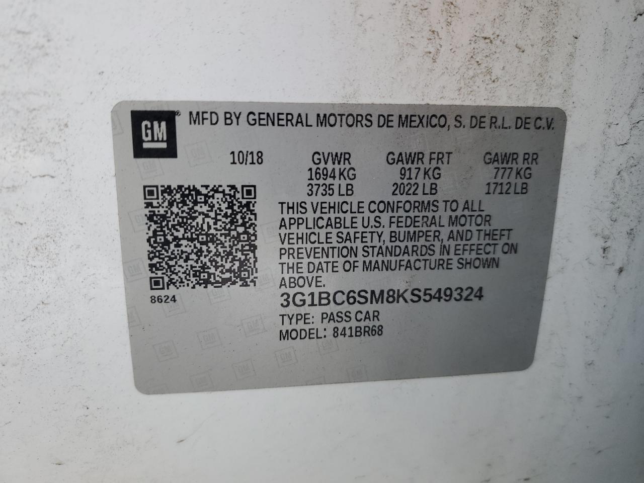 2019 Chevrolet Cruze VIN 3G1BC6SM8KS549324 Copart auction photo, front end damage thumbnail 13