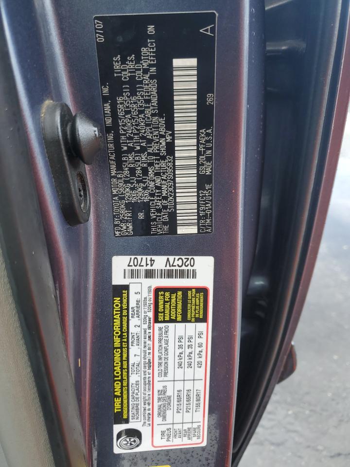 2007 Toyota Sienna VIN 5TDZK23C97S095832 Copart auction photo, water/flood damage thumbnail 13