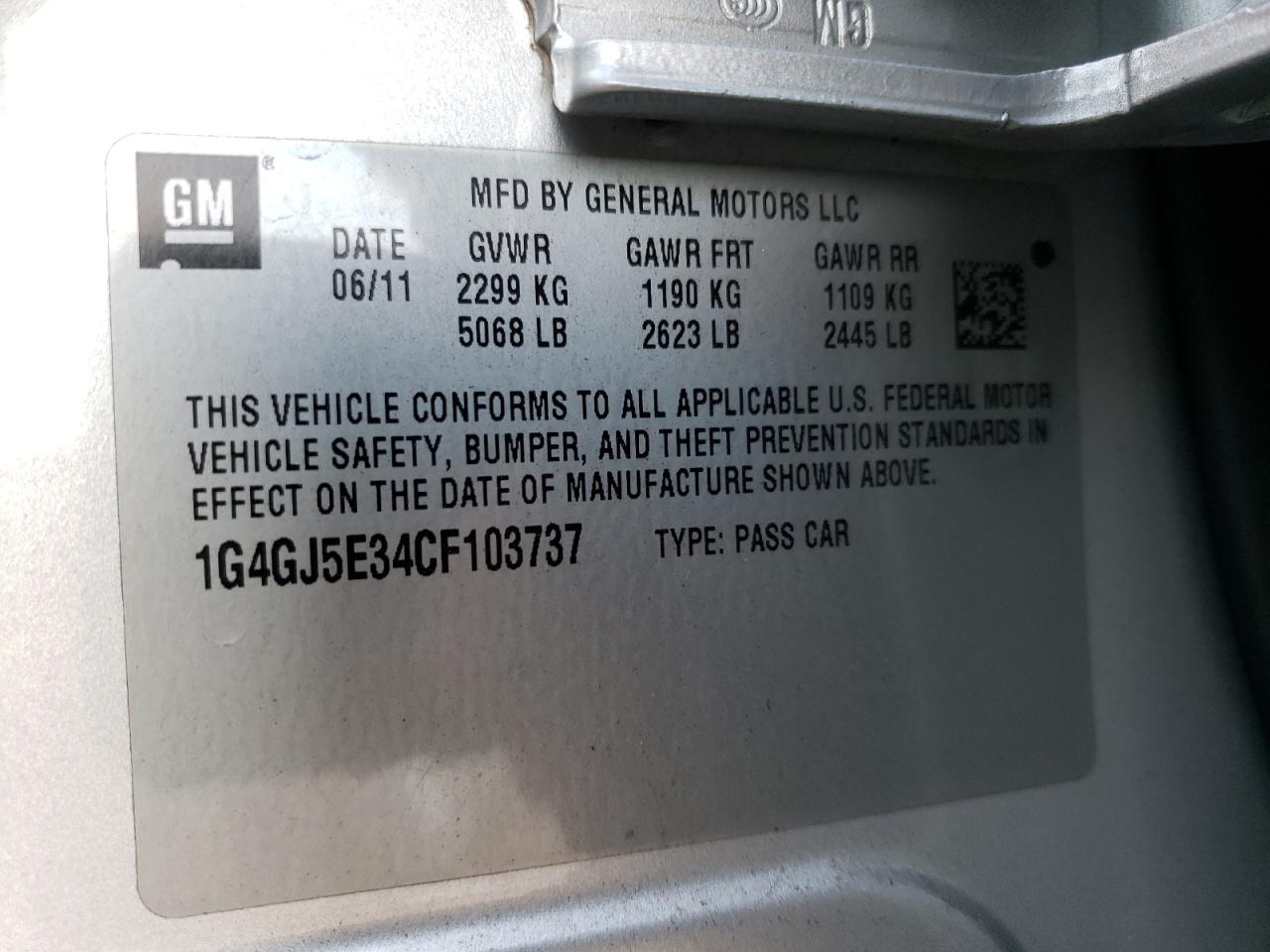 2012 Buick LaCrosse VIN 1G4GJ5E34CF103737 Copart auction photo, front end damage thumbnail 12