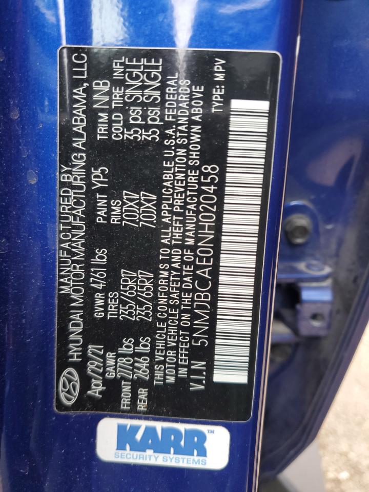 2022 Hyundai Tucson VIN 5NMJBCAE0NH020458 Copart auction photo, front end / rear end damage thumbnail 14