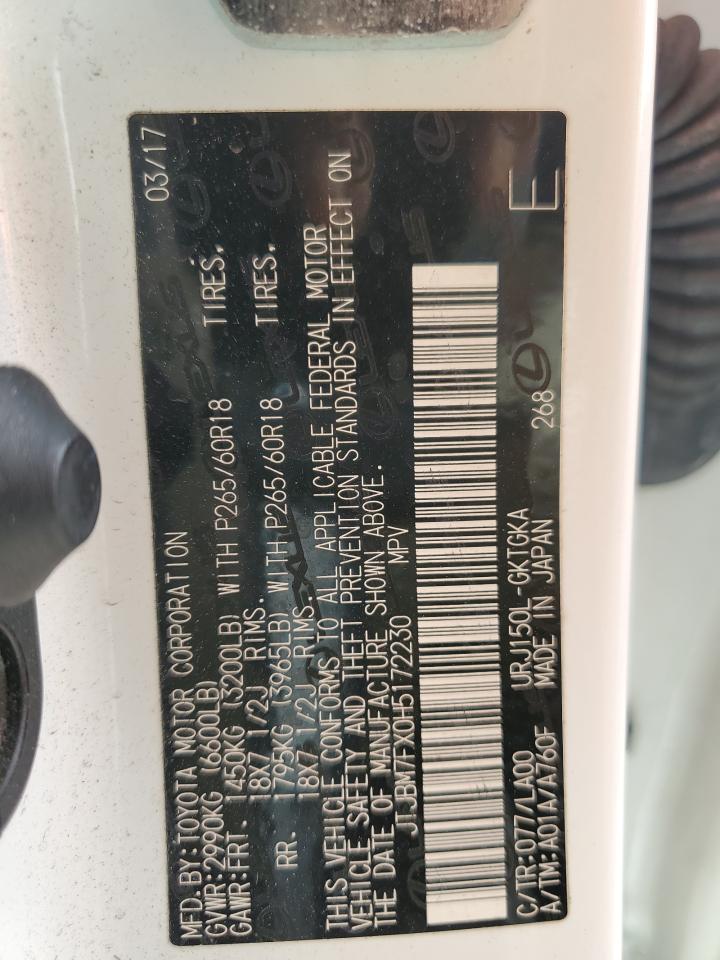 2017 Lexus GX VIN JTJBM7FX0H5172230 Copart auction photo, front end damage thumbnail 13