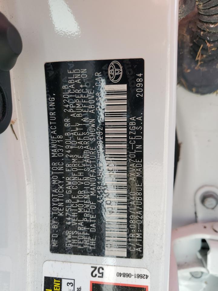 2018 Toyota Camry VIN 4T1B11HK8JU090232 Copart auction photo, water/flood damage thumbnail 13