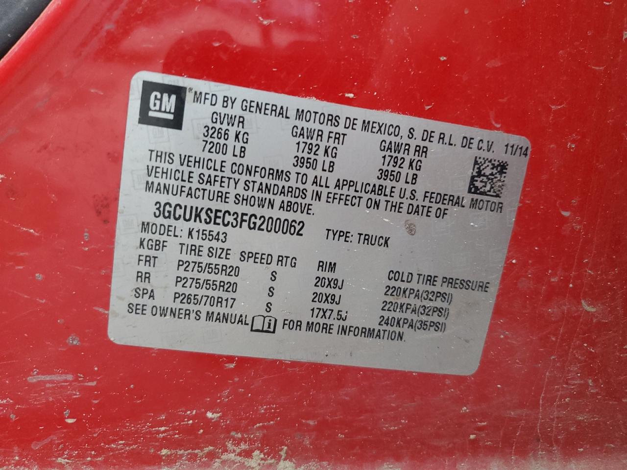 2015 Chevrolet Silverado VIN 3GCUKSEC3FG200062 Copart auction photo, all over damage thumbnail 15