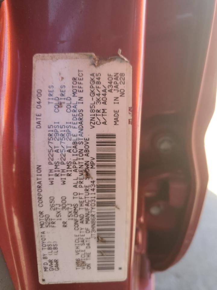 2000 Toyota 4Runner VIN JT3HN86R7Y0311434 Copart auction photo, all over damage thumbnail 15