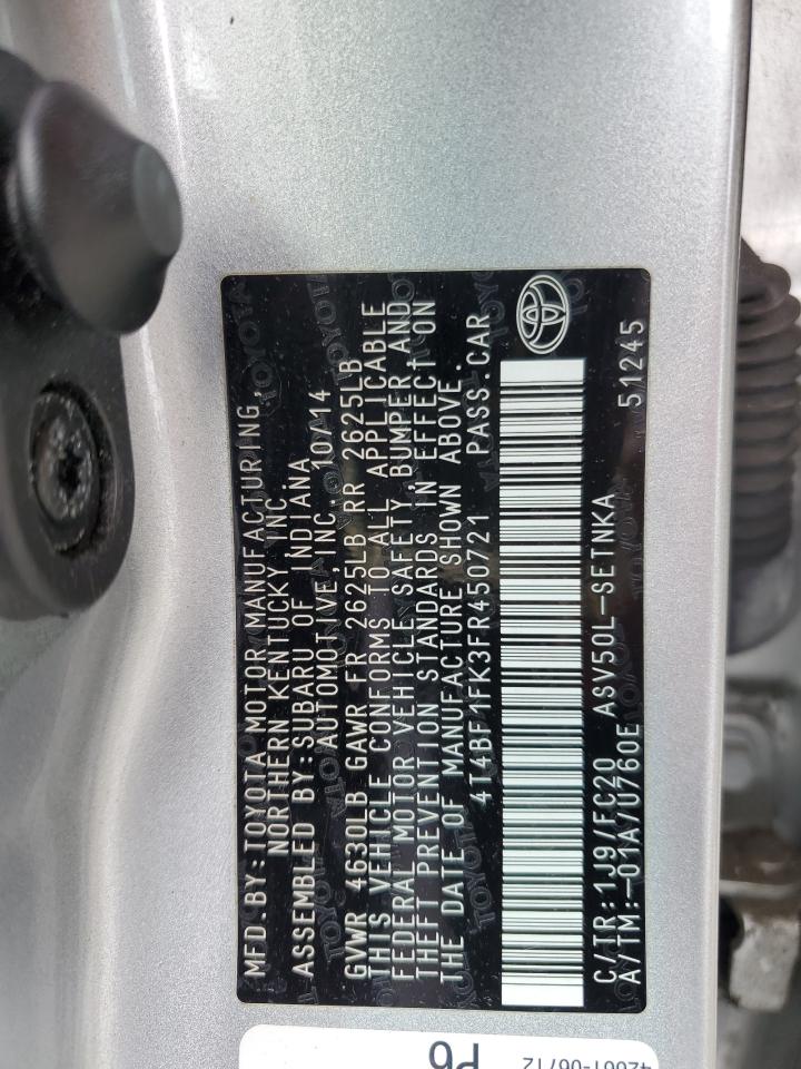 2015 Toyota Camry VIN 4T4BF1FK3FR450721 Copart auction photo, front end damage thumbnail 12
