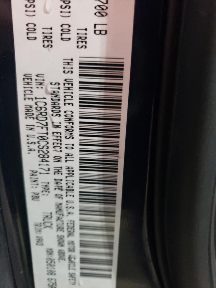 2012 Dodge RAM VIN 1C6RD7FT0CS284171 Copart auction photo, minor dent/scratches damage thumbnail 12