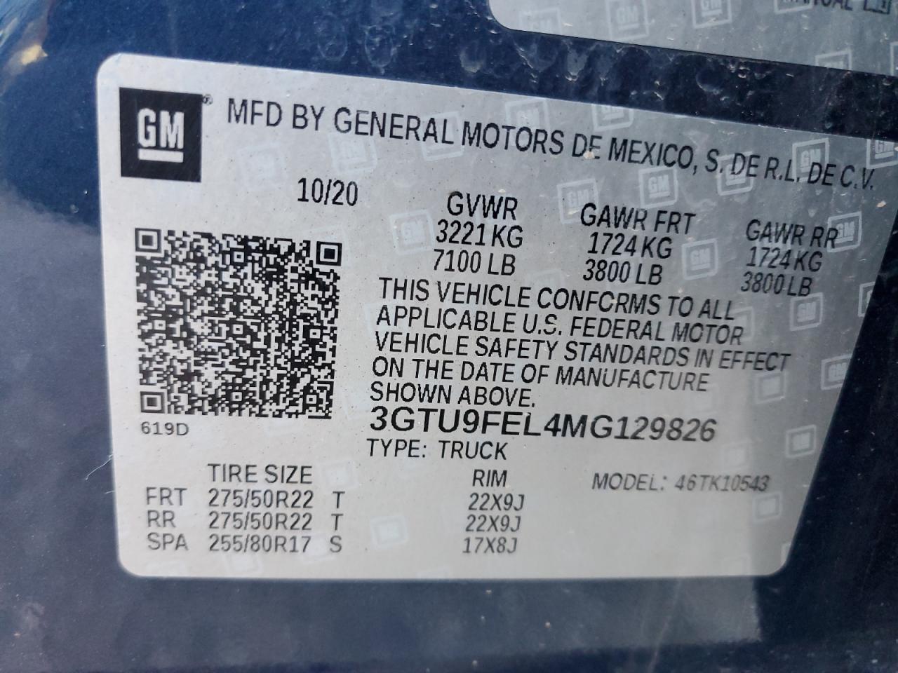 2021 GMC Sierra VIN 3GTU9FEL4MG129826 Copart auction photo, vandalism / front end damage thumbnail 12
