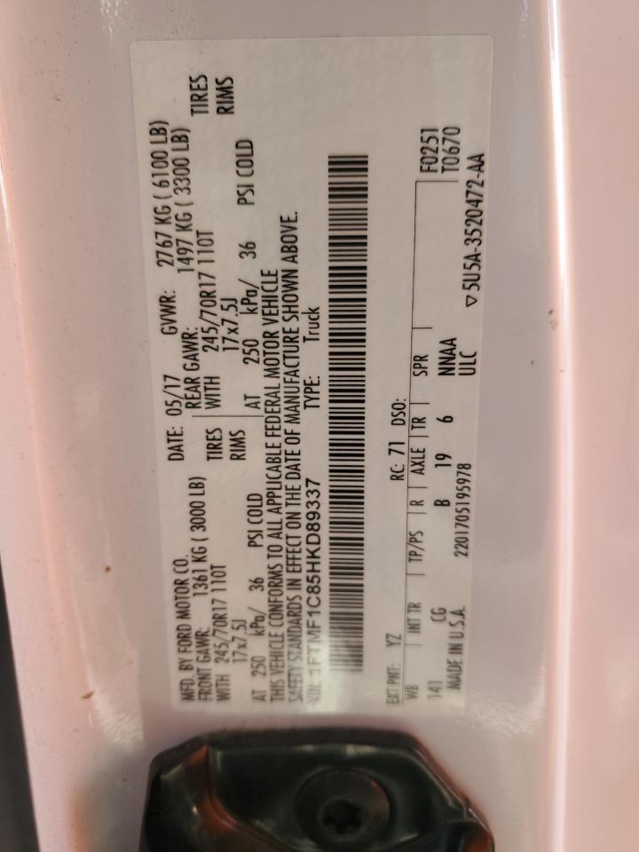 2017 Ford F-150 VIN 1FTMF1C85HKD89337 Copart auction photo, rear end damage thumbnail 12