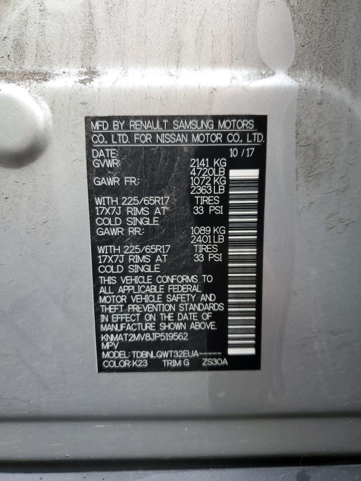 2018 Nissan Rogue VIN KNMAT2MV8JP519562 Copart auction photo, rear end damage thumbnail 14