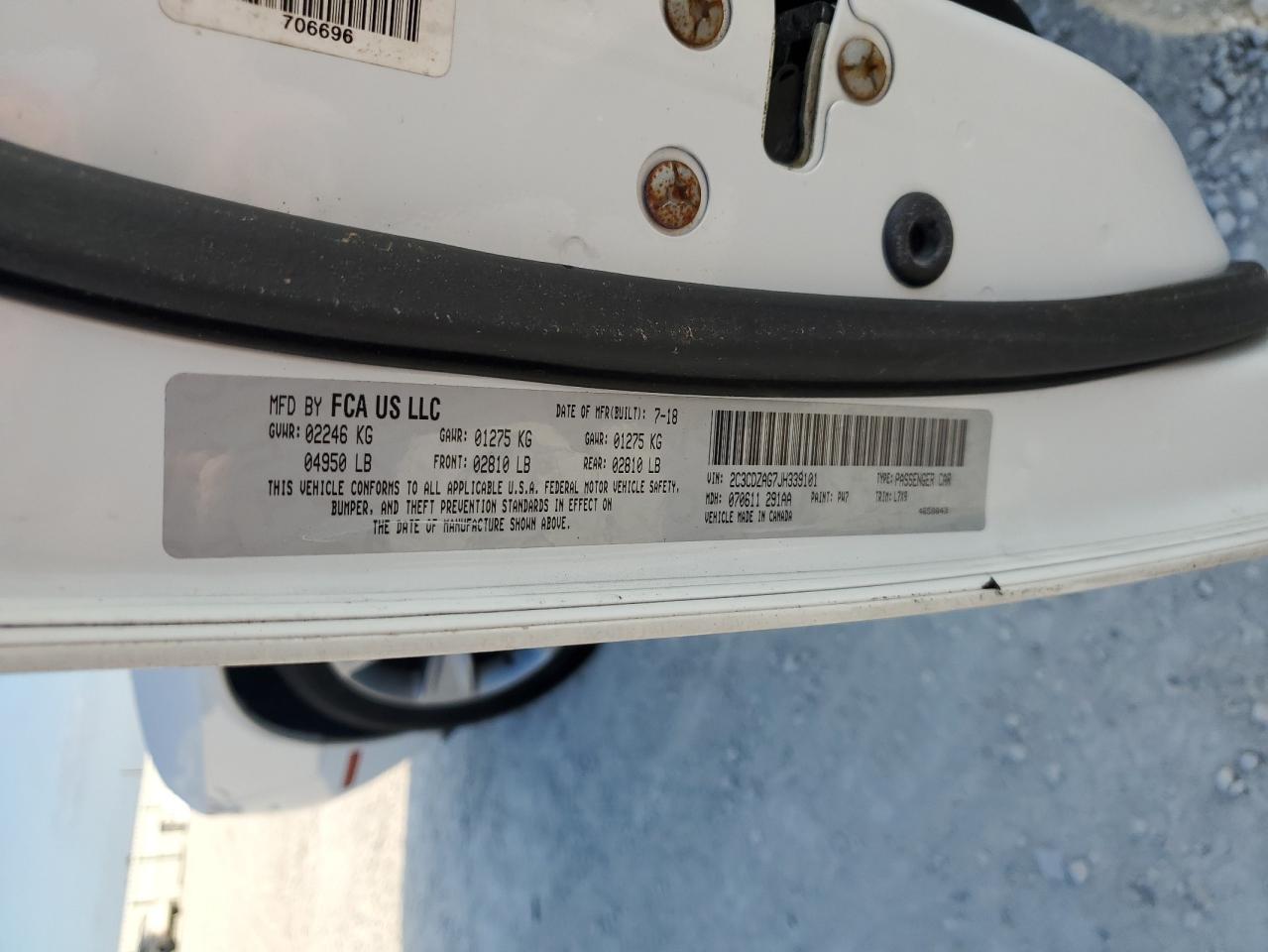 2018 Dodge Challenger VIN 2C3CDZAG7JH339101 Copart auction photo, rear end / side damage thumbnail 12