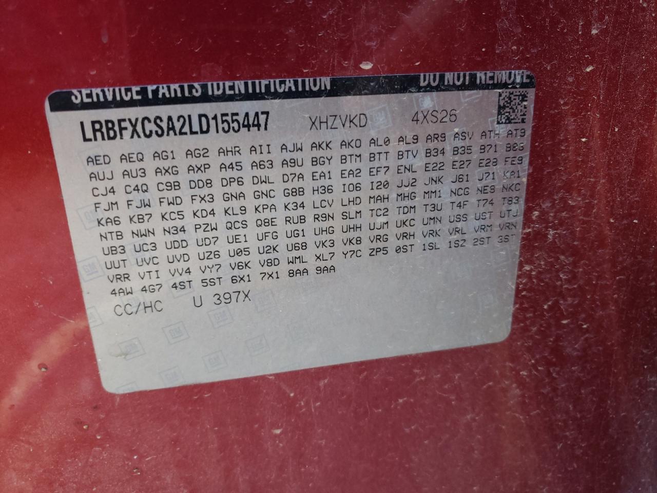 2020 Buick Envision VIN LRBFXCSA2LD155447 Copart auction photo, front end / mechanical damage thumbnail 16