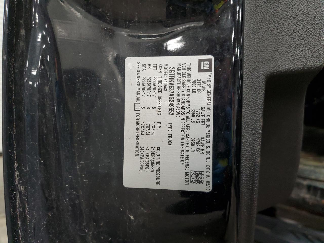 2010 GMC Sierra VIN 3GTRKVE37AG249653 Copart auction photo, mechanical damage thumbnail 12