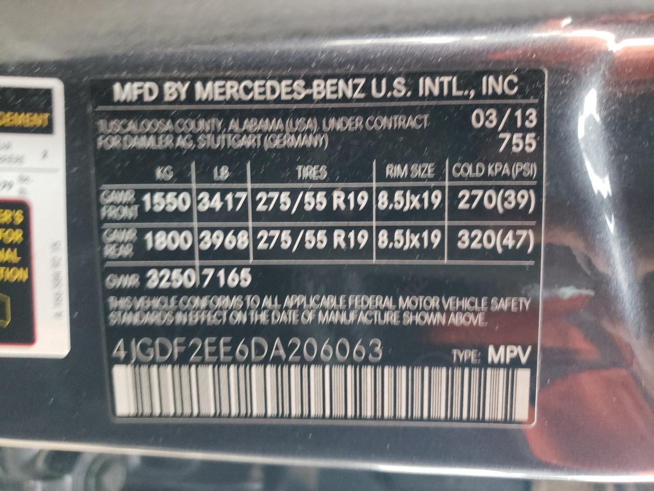 2013 Mercedes-Benz GL-klasse VIN 4JGDF2EE6DA206063 Copart auction photo, normal wear damage thumbnail 12