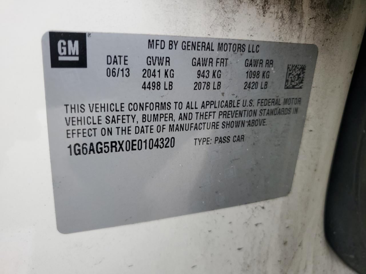 2014 Cadillac ATS VIN 1G6AG5RX0E0104320 Copart auction photo, rear end / front end damage thumbnail 12