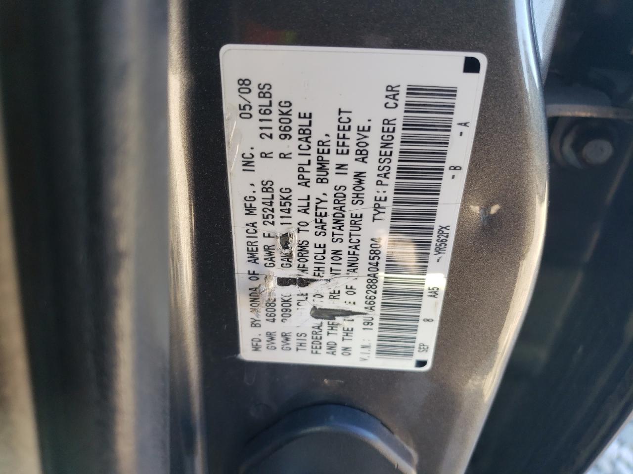 2008 Acura TL VIN 19UUA66288A045804 Copart auction photo, front end / rear end damage thumbnail 12