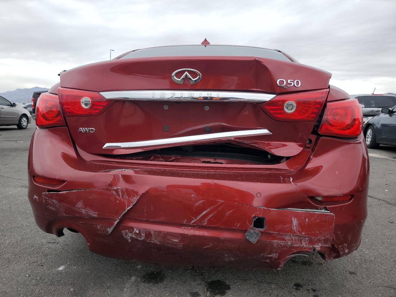 2014 Infiniti Q50 VIN JN1BV7AR0EM686351 Copart auction photo, rear end / front end damage thumbnail 6