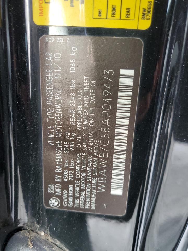 2010 BMW 3er VIN WBAWB7C58AP049473 Copart auction photo, minor dent/scratches damage thumbnail 13