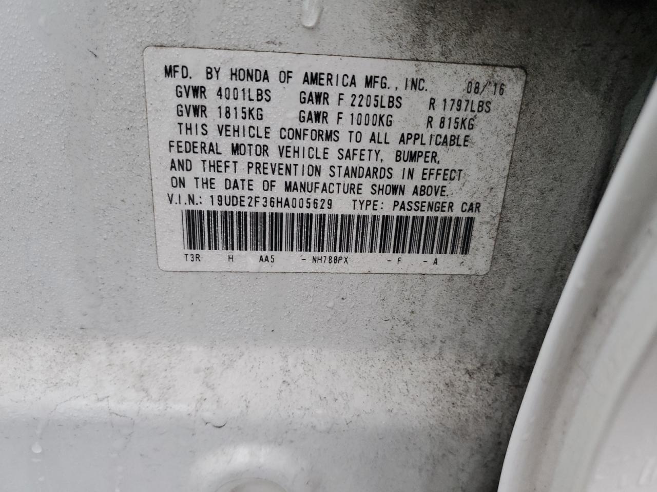 2017 Acura ILX VIN 19UDE2F36HA005629 Copart auction photo, front end / mechanical damage thumbnail 13