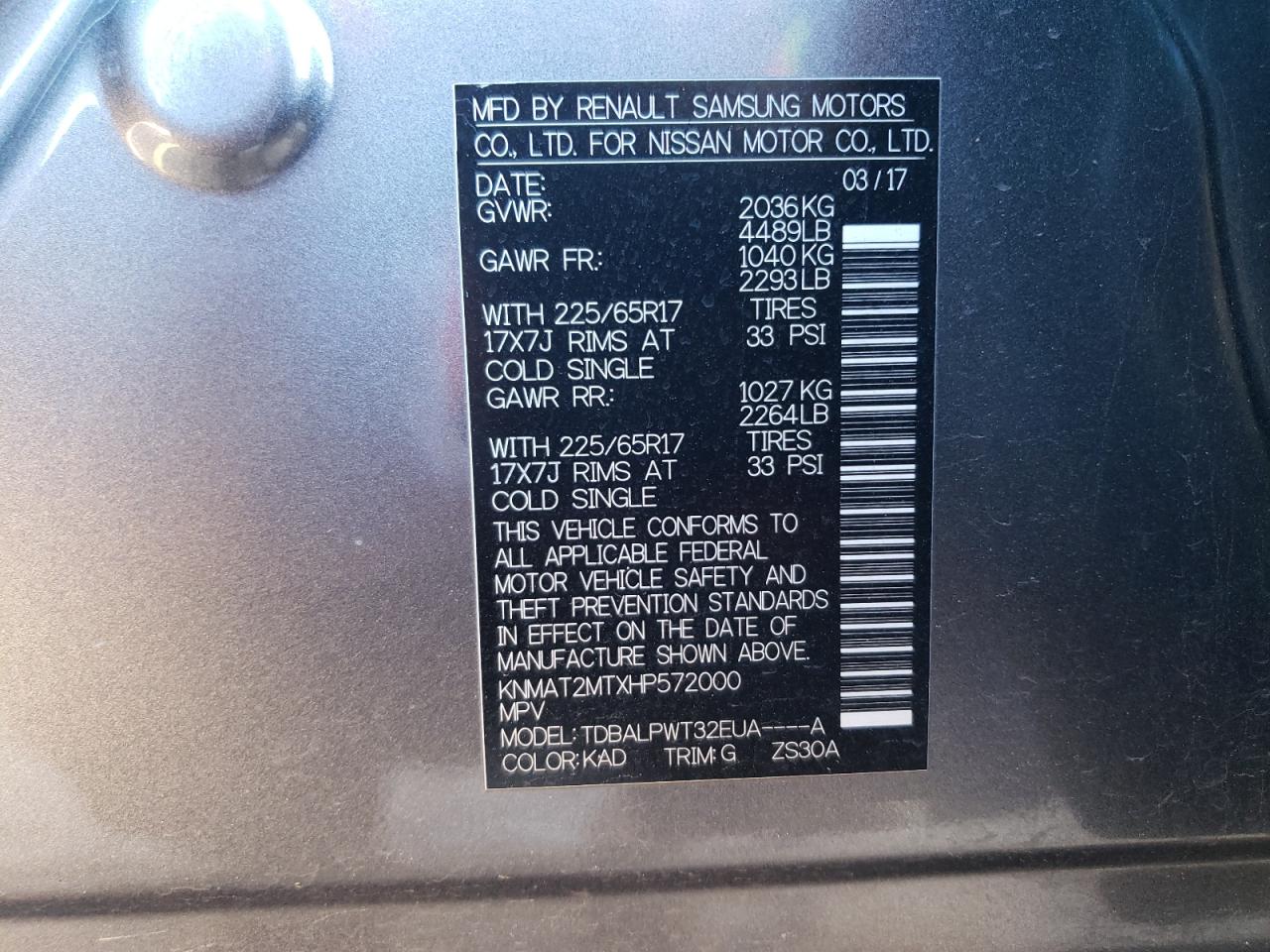 2017 Nissan Rogue VIN KNMAT2MTXHP572000 Copart auction photo, front end / mechanical damage thumbnail 16