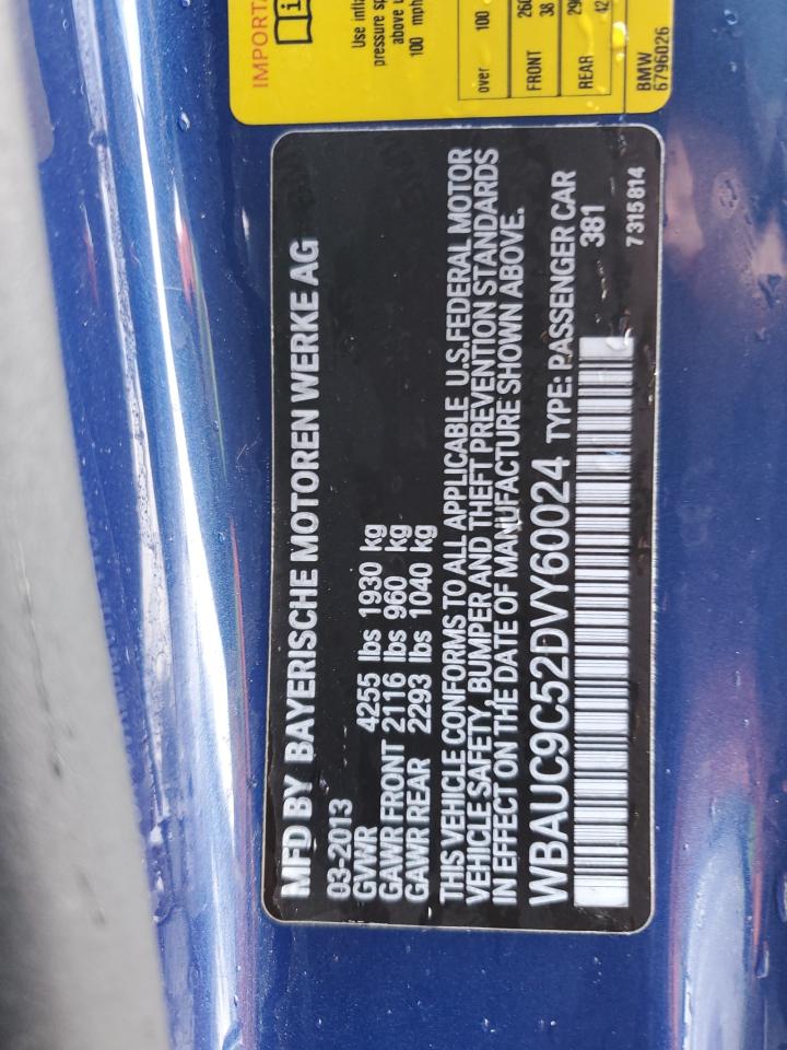 2013 BMW 1er VIN WBAUC9C52DVY60024 Copart auction photo, front end damage thumbnail 12