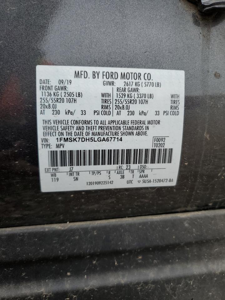 2020 Ford Explorer VIN 1FMSK7DH5LGA67714 Copart auction photo, stripped damage thumbnail 15