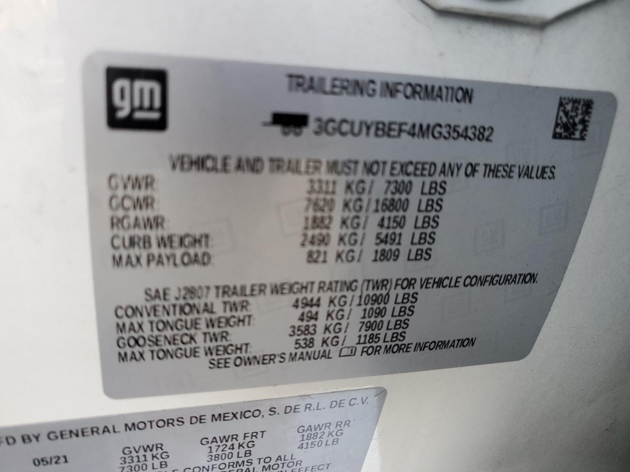 2021 Chevrolet Silverado VIN 3GCUYBEF4MG354382 Copart auction photo, rear end / front end damage thumbnail 12