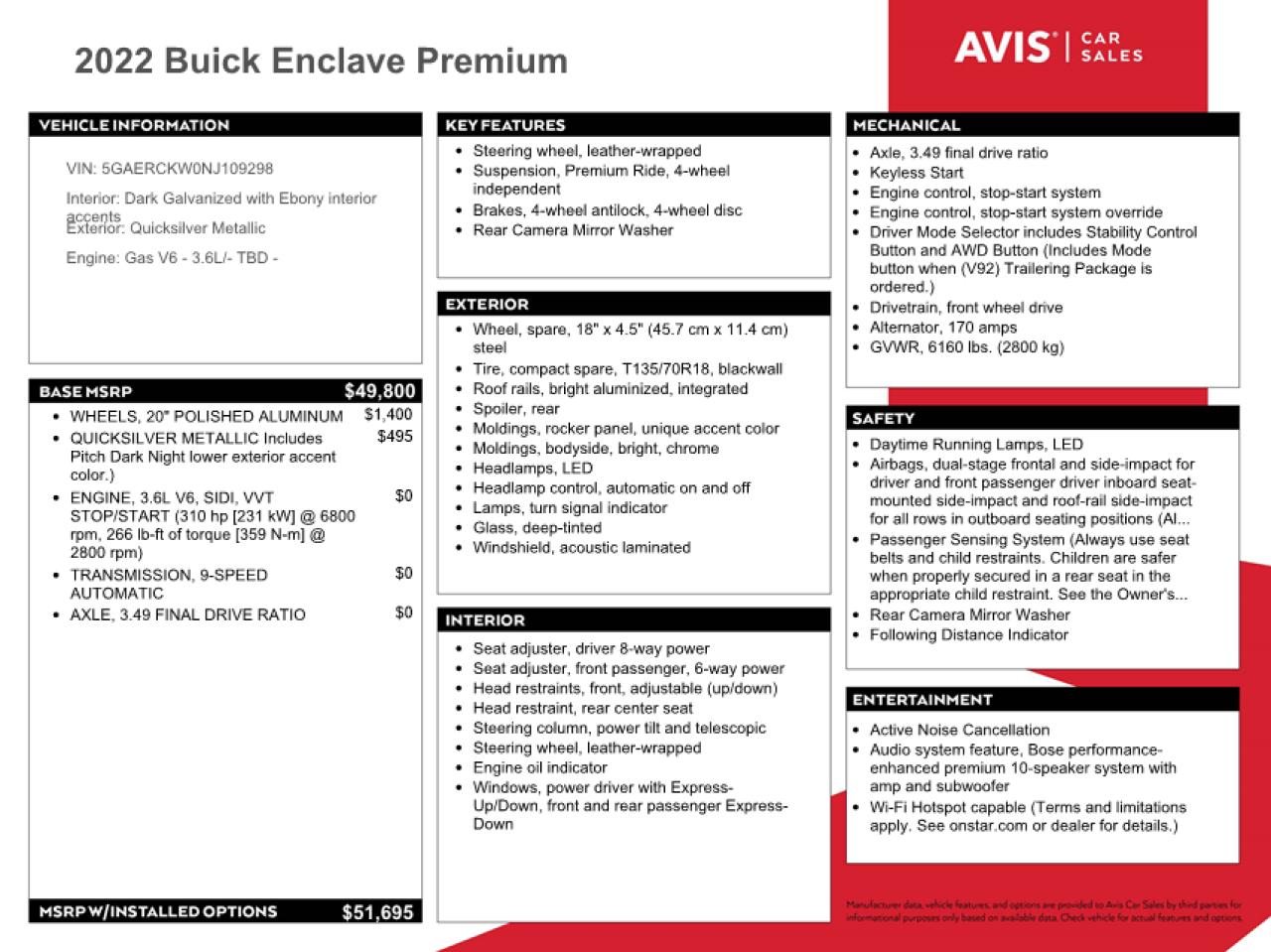 2022 Buick Enclave VIN 5GAERCKW0NJ109298 Copart auction photo, side damage thumbnail 12