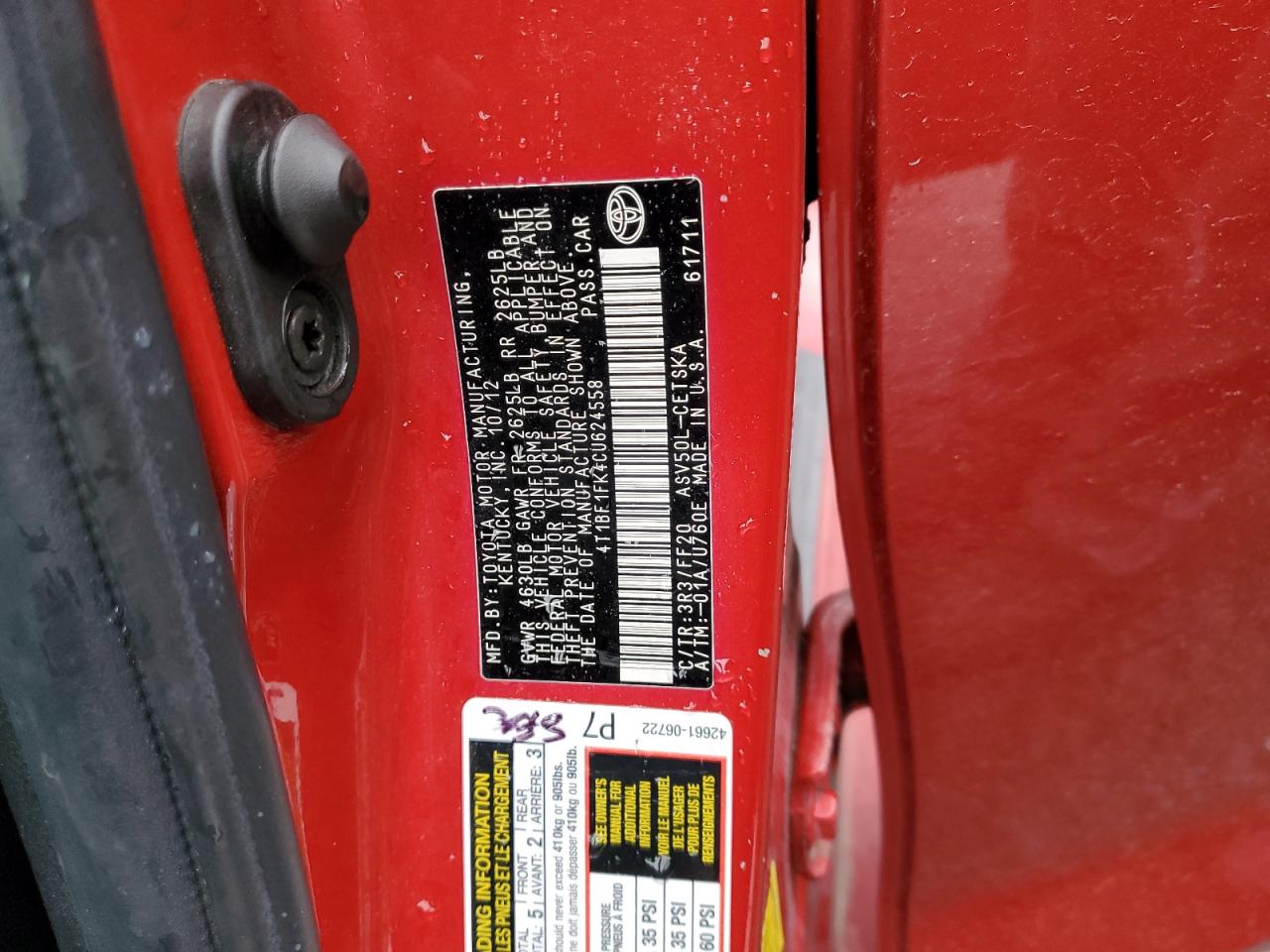2012 Toyota Camry VIN 4T1BF1FK4CU624558 Copart auction photo, front end / rear end damage thumbnail 12