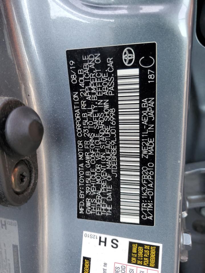 2020 Toyota Corolla VIN JTDEBRBE9LJ016998 Copart auction photo, front end / side damage thumbnail 12