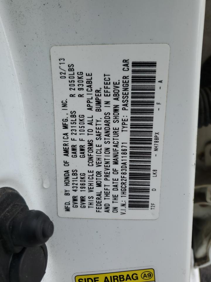 2013 Honda Accord VIN 1HGCR2F83DA118671 Copart auction photo, rear end damage thumbnail 12