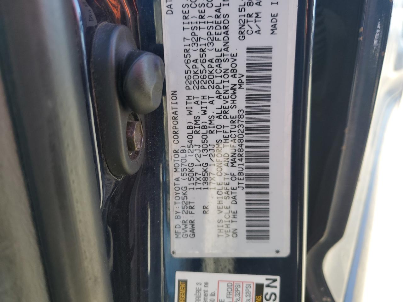 2004 Toyota 4Runner VIN JTEBU14R848023783 Copart auction photo, front end damage thumbnail 13