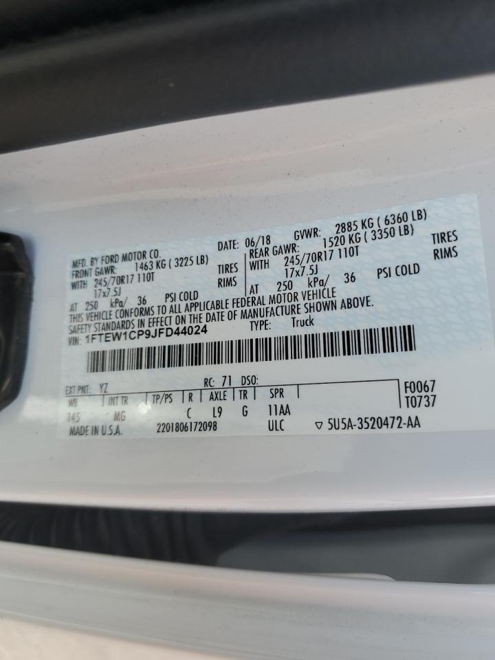 2018 Ford F-150 VIN 1FTEW1CP9JFD44024 Copart auction photo, all over damage thumbnail 15
