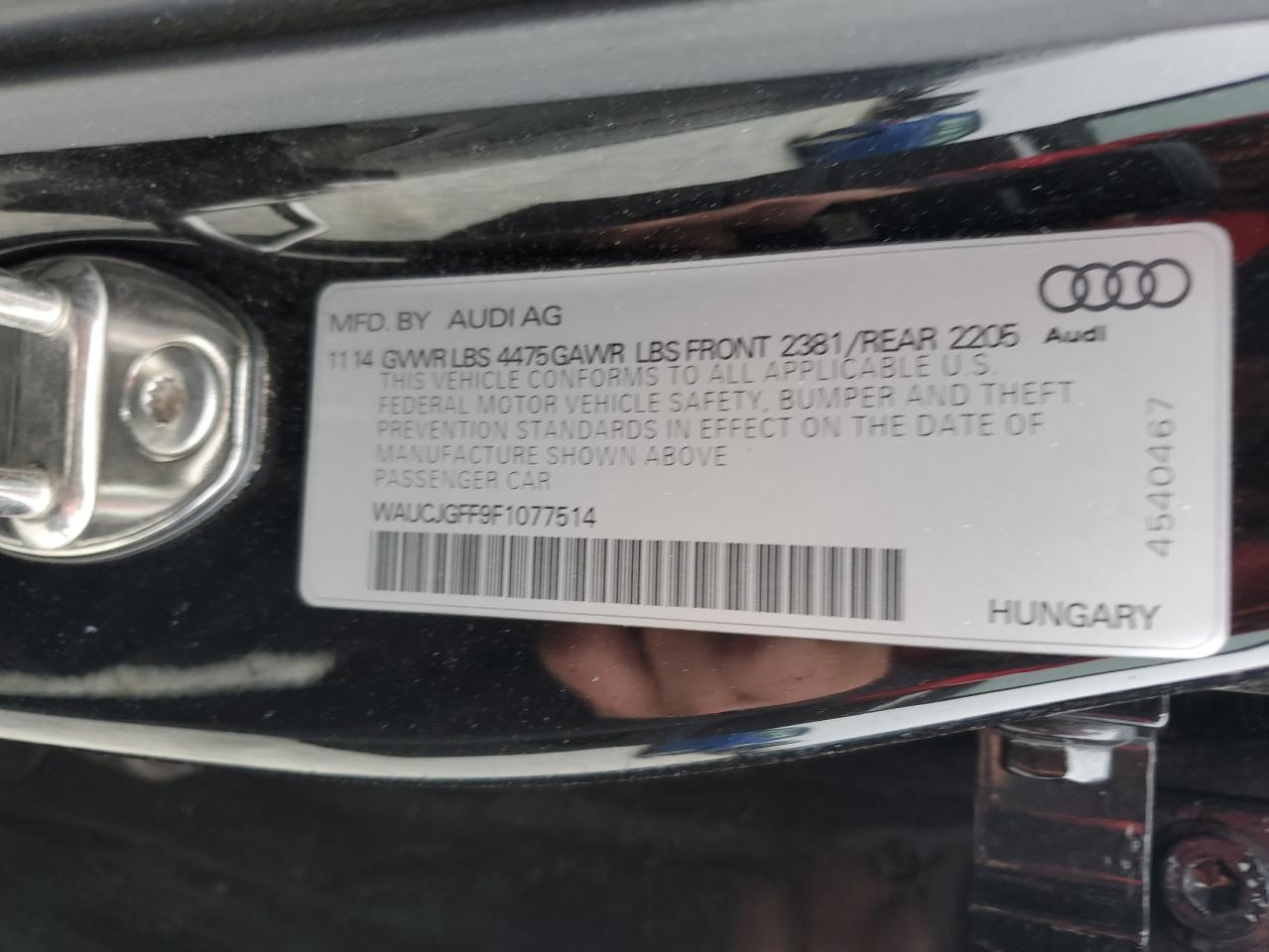 2015 Audi A3 VIN WAUCJGFF9F1077514 Copart auction photo, front end / minor dent/scratches damage thumbnail 13